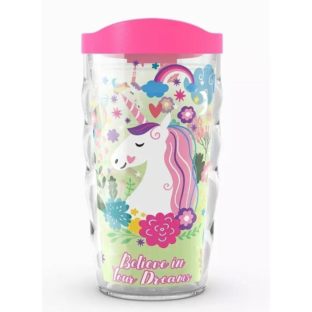 Tervis Kids Wavy 10 ounce tumbler Unicorn Believe in Your Dreams Pink Lid